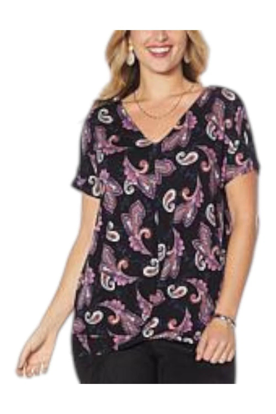 Colleen Lopez Women's Knot-Front Tee Top Paisley - Regular